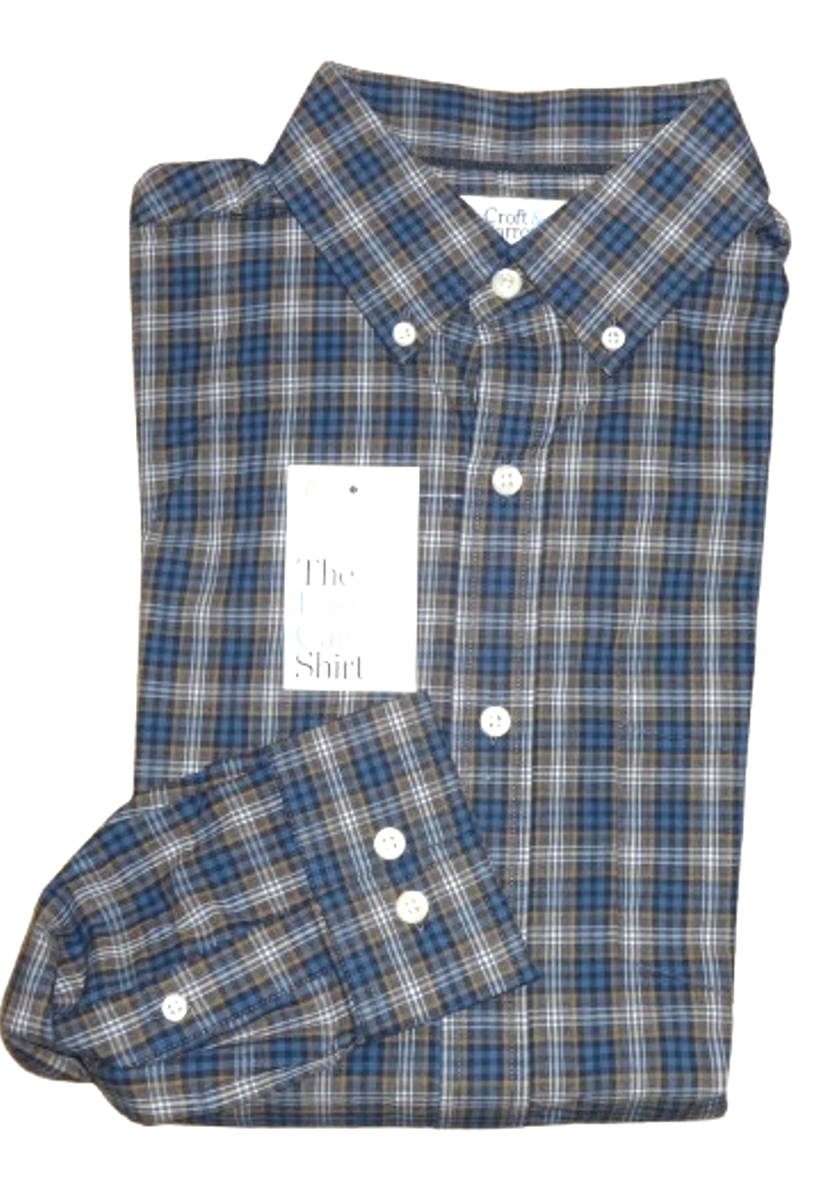 Mens Croft & Barrow Classic Fit Shirt Easy Care Green Plaid Long