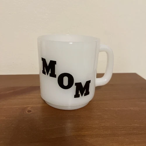 Vintage 70's Glasbake 'MOM' Milk Glass Coffee Cup Mug Mothers Day Gift