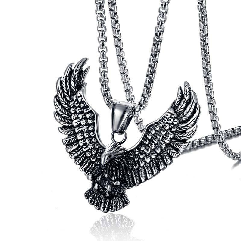 Eagle Wings Route 66 Stainless Steel Necklace 24 Inch Unisex Patriotic Gift-image