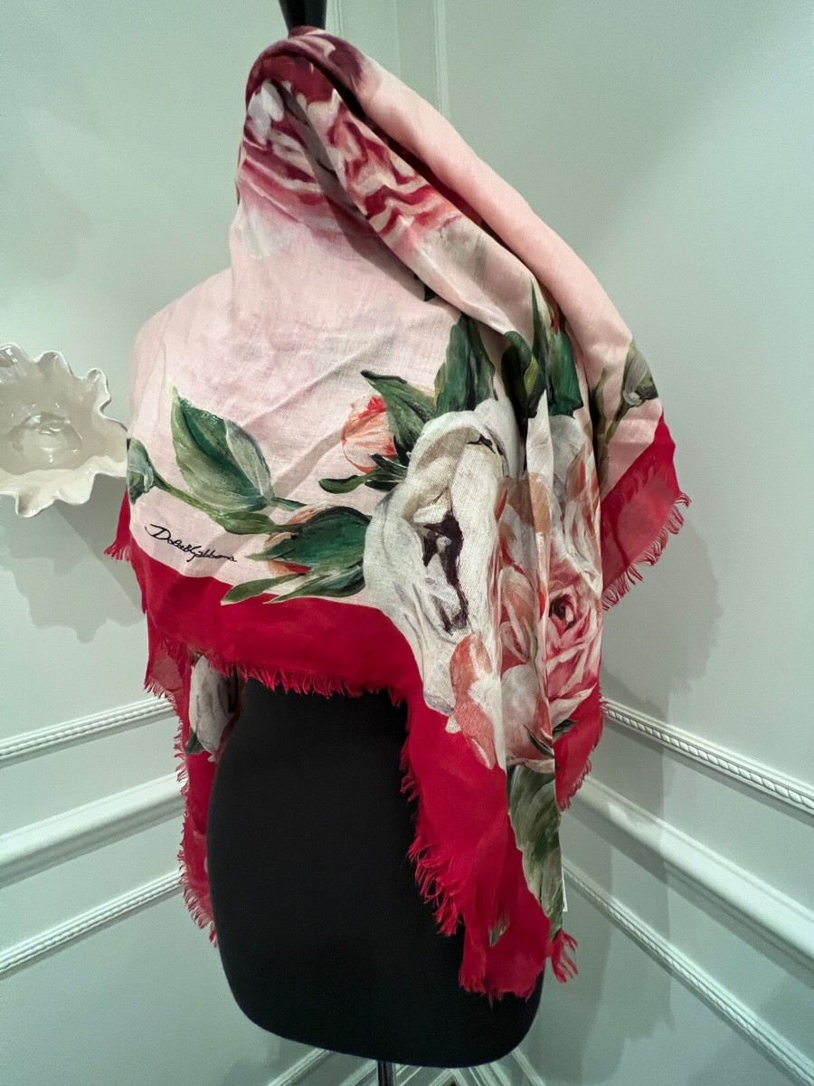 DOLCE & GABBANA Pink Cashmere & Silk Floral Print Scarf - 18