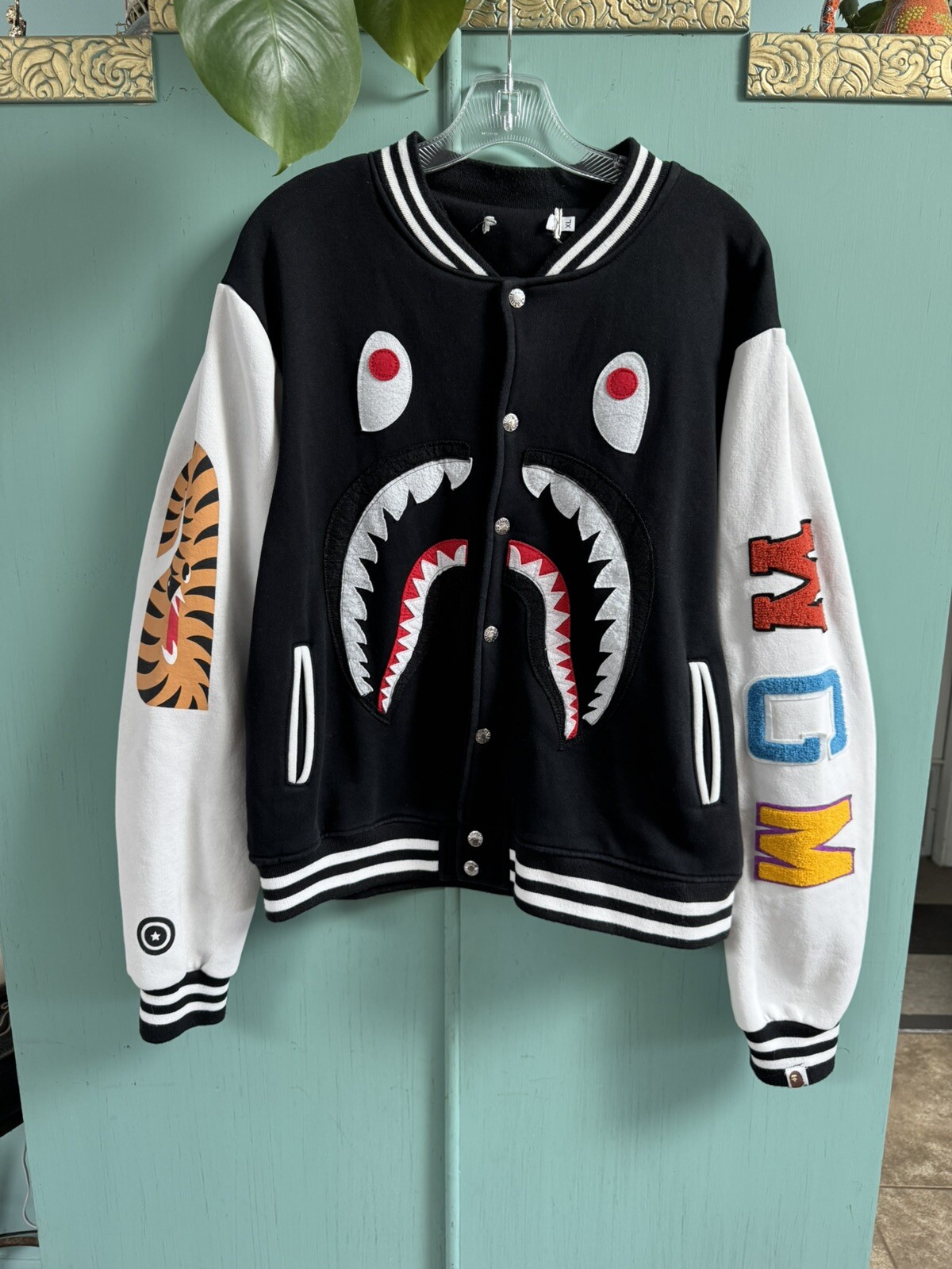 BAPE SHARK SWEAT VARSITY JACKET Mサイズ Red a bathing ape BAPE