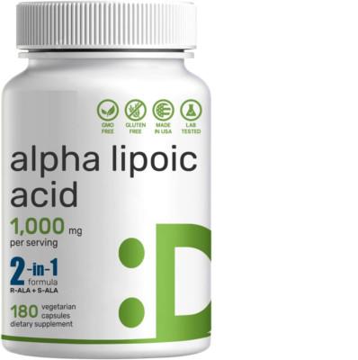 Super R-Lipoic Acid 500mg  R-ALA Bio-Enhanced Lipoic Acid 180Caps S-ALA 500mg