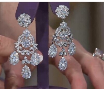 Queen Elizabeth Inspired Antique Girandole Dangle Earrings 925 Sterling ...