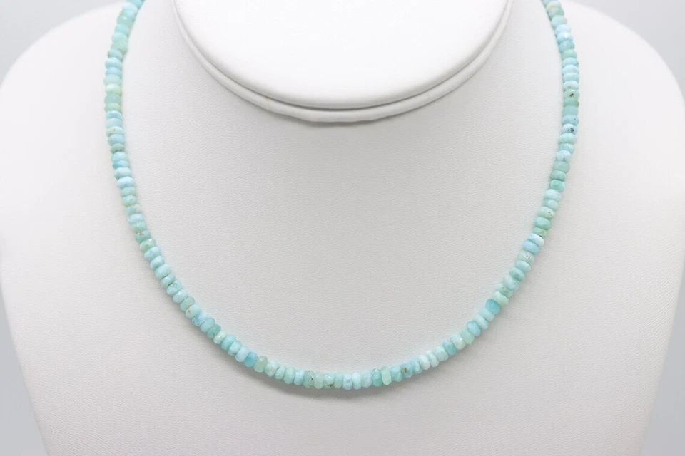 3.5mm Small Faceted Blue Larimar Beaded Necklace, Transparent Natural Gemstone - Image 2 of 4