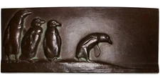 GERMANY Family of Penguins ca. 1920 uniface cast bronze Plaque / by Lauchhammer