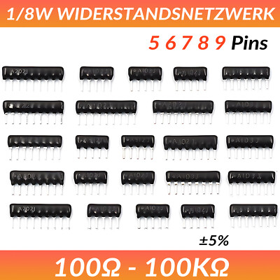 Network Array Resistor - 1/8W 5% - Choose from 5 Pin 6 7 8 9 Pin - 100RΩ - 100KΩ