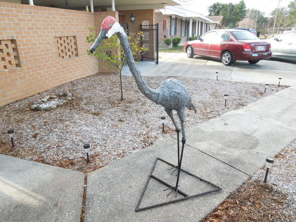 Sandhill Crane Garden Statue / Sculpture Lifesize Metal Frame Hand Made in USA - Image 2 of 4
