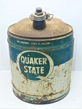 1950s Vintage Quaker State 5 Gallon Motor Oil Can w/ Wood Handle INV16012