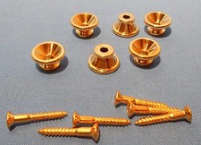 SIX NEW GOLD GUITAR STRAP BUTTONS WITH SCREWS