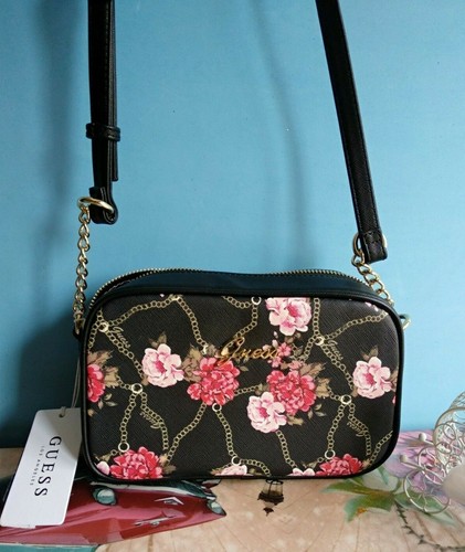 GUESS Bolso Bandolera Abelia Camera Negro Hombro Original Floral Mujer BNWT eBay