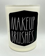 NEW Rae Dunn Makeup Brushes White Glass Black Label Large Makeup Brushes Cup
