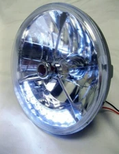 Street Hot Rod 7" Tri Bar Black Dot H4 Headlight w/ White LED Turn Signal SINGLE