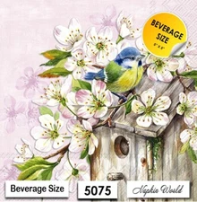 (5075) TWO Paper BEVERAGE / COCKTAIL Decoupage Art Craft Napkins BIRDHOUSE BIRD