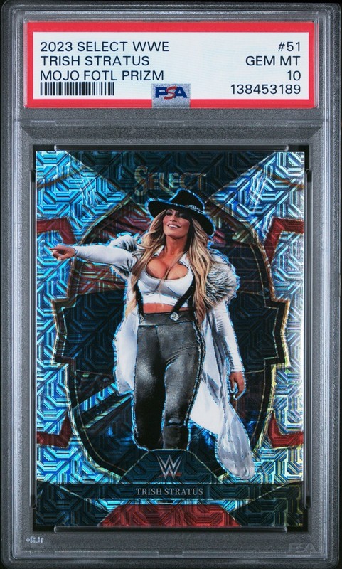 2023 Panini Select WWE Trish Stratus #51 Concourse FOTL Mojo Prizm /7 PSA 10