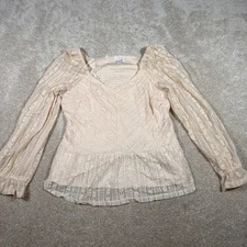 Lauren Conrad Lace Peplum Blouse Womens Large Cream Sheer Boho Romantic Fairy