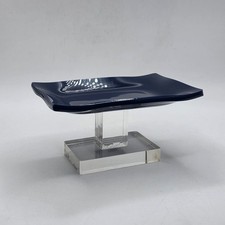 1970s Lucite Acrylic Blue/Clear Pedestal Soap Dish Trinket Holder Tray 5-1/2"L