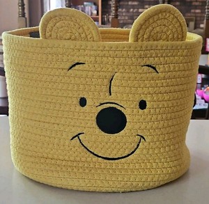 Disney Pooh Bear Rope Woven Storage Basket 3D Face Nursery Kids Room Bin