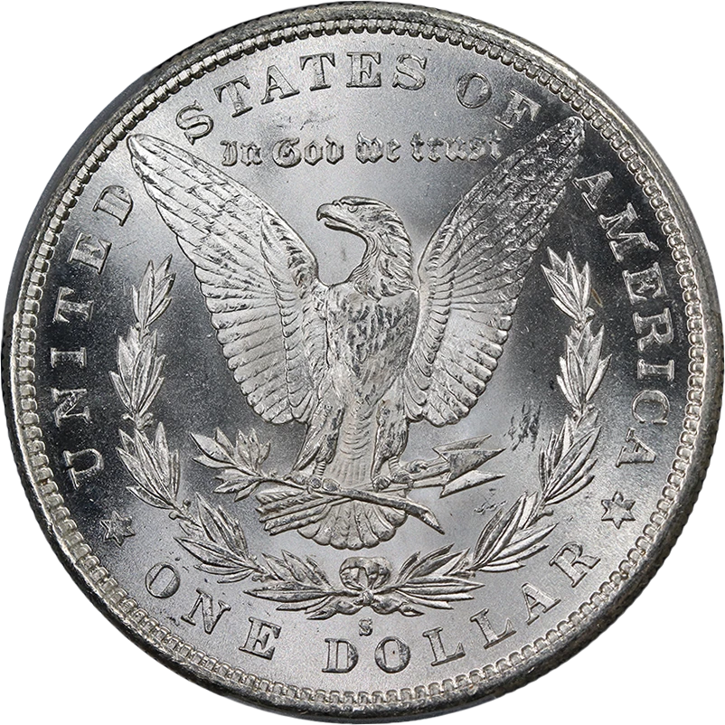 1880 年 S 版摩根银元 PCGS 评级 MS67 闪亮白色宝石 强力打击 — 第 2/4 张图片