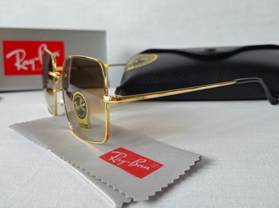 NEW Ray-Ban RB1971 9147/51 SQUARE CLASSIC Polished Gold Grad Brown