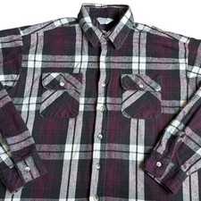 Vintage Five Brother Flannel Shirt 70s 80s Mens 2XL Tall Purple Plaid USA Made