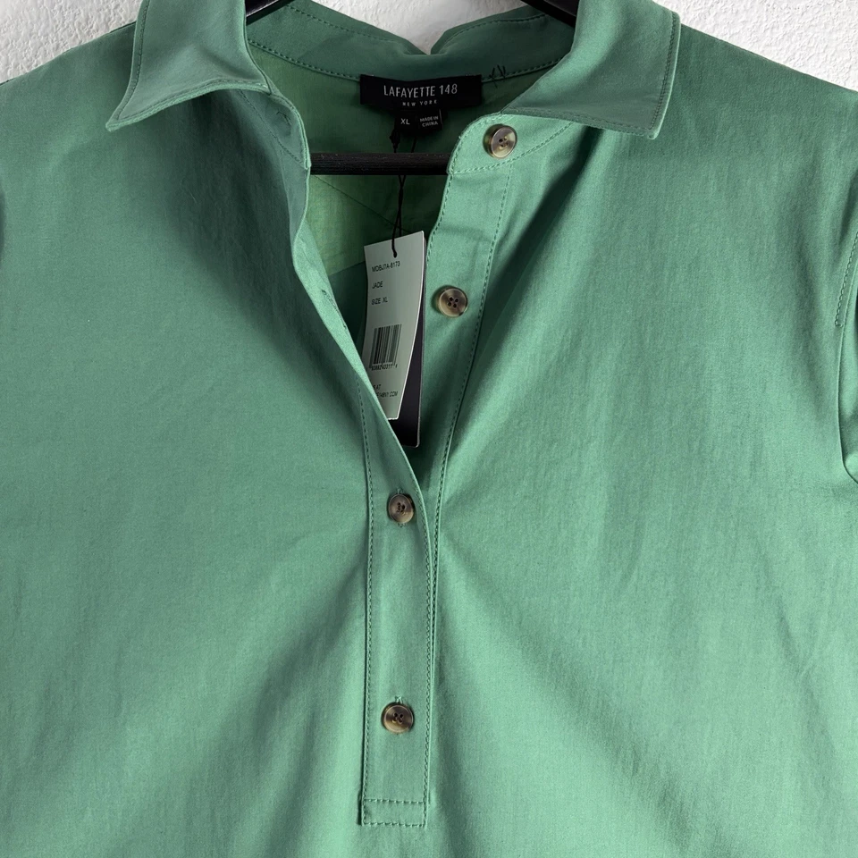 Vestido Lafayette 148 NY Popover Mujer Algodón Cuello Elastizado Verde Talla XL NUEVO Foto 4 de 4