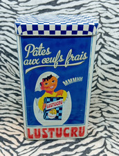 C2/  LUSTUCRU PATES AUX OEUFS FRAIS BOITE EN METAL DAMIER BLEU TBE 2 DISPO