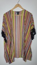 Wrangler Retro Topper Kimono Large Striped Duster Western Aztec Boho Tassels