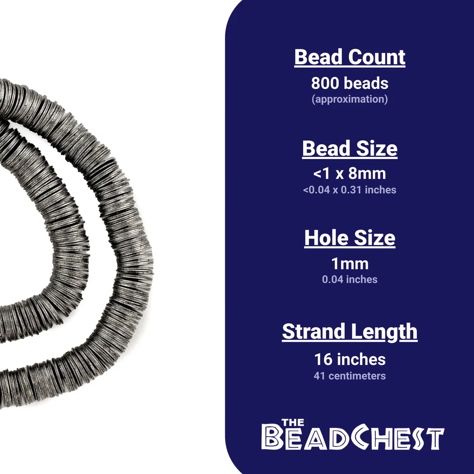 Dark Silver Flat Disk Heishi Beads 8mm White Metal 16 Inch Strand - Image 4 of 4