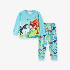 Dino World Kids Pajama Set Long Sleeve Top and Pants, Fun Dinosaur Print