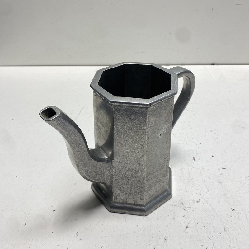 Vintage Octagonal Silver-Tone Metal Pitcher Serving Pot 10 Inch