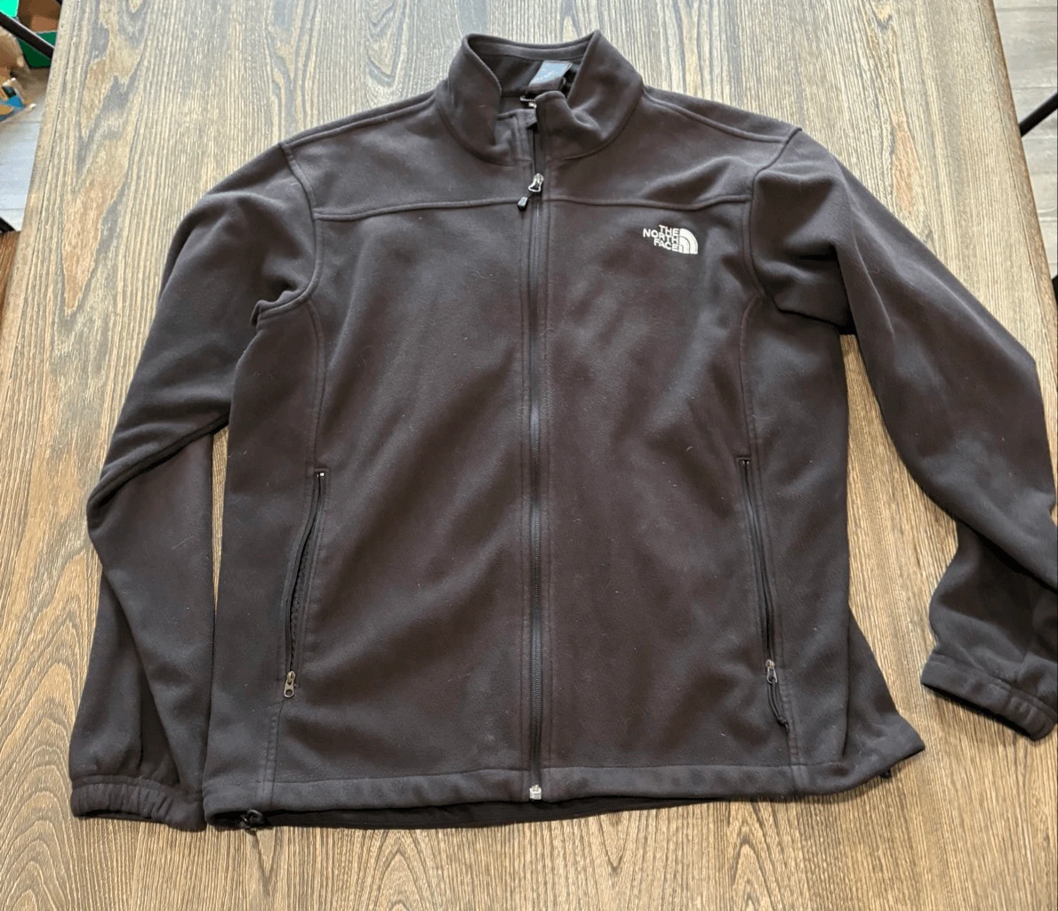The North Face Mens Full Zip Fleece Jacket Embroidered Logo High Neck Black Sz X
