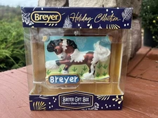 Breyer Horse Christmas Holiday Gift Box Blown Glass Ornament Pinto Gypsy Vanner