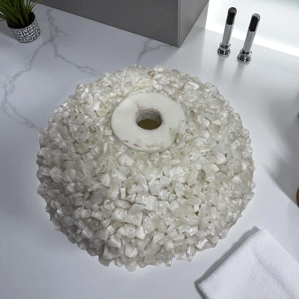 White Quartz Stone Sink Wash Basin Crystal Stunning Vanity Top Home Stylish Spa - Image 3 of 4