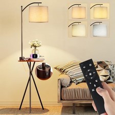 Floor Lamp with Table, End Table Lamp with Remote Control and Charging Brown