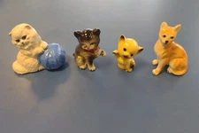 VINTAGE KITTEN PORCELAIN CAT FIGURINES LOT OF 4 RARE ART PAINTED FIGURE CUTE 