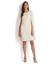Lauren Ralph Lauren Cape Georgette Cocktail Dress Women's 16 Winter Cream Solid