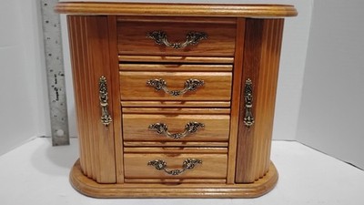 Mele & Co Wood Oak Finished Jewelry Amorie Box Red Velvet Lined And Mirrored