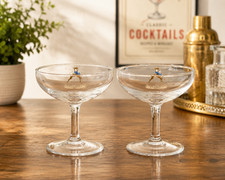 Babycham Glasses Set of 2 Gold Rim Deer Logo Champagne 4.5" Coupe