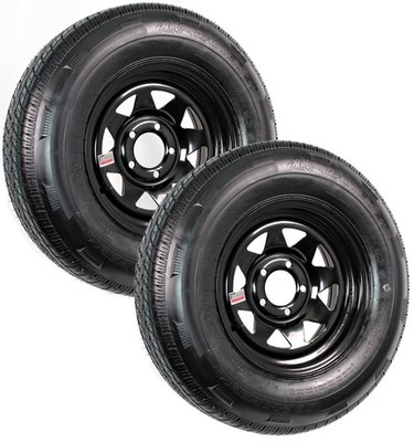 2-Pack Radial Trailer Tire Rim ST205/75R14 14 In. LRD 5 Lug Black Spoke Wheel