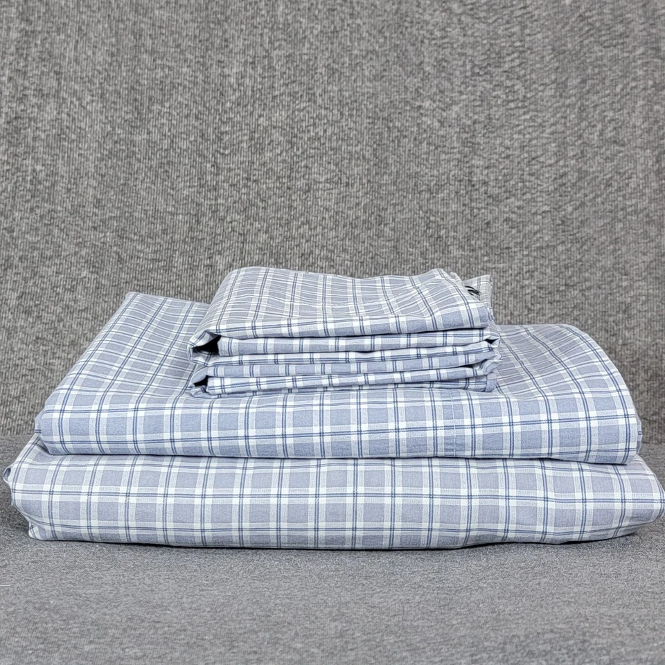 Tommy Hilfiger 4 Pc Sheet Set Blue Full Flat Fitted 2 Cases 14" Deep Pockets - Image 3 of 4