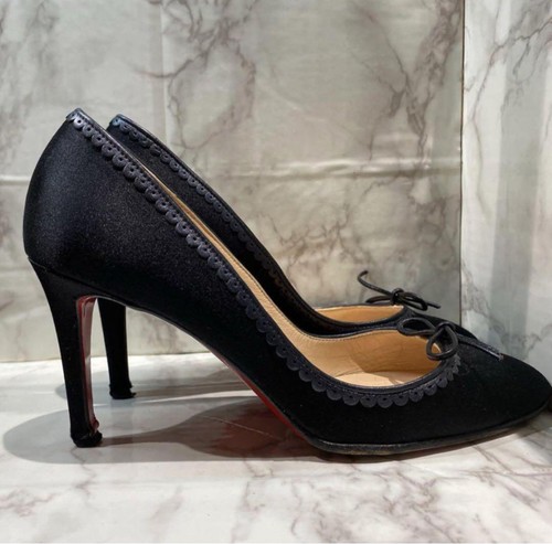 Christian Louboutin Pumps Heel Ribbon Satin x Leather Black EU34/US4 Authentic - Afbeelding 23 van 24