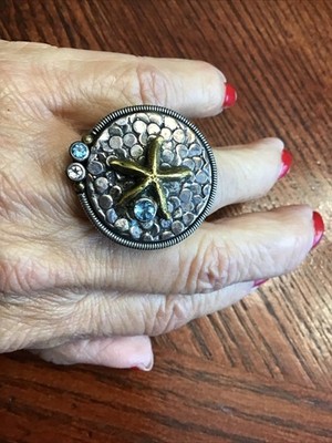 Beautiful Mars + Valentine Sterling +Brass Ring Sea  Themed Size  6