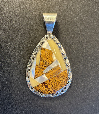 Jay King Beautiful Sterling Marium Jasper MOP Calcite Inlay Large Pendant