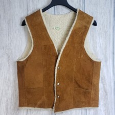 Vtg Genuine leather Sherpa Suede Cowboy Western vest mens size 44