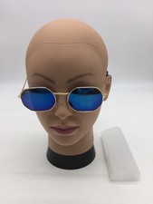 Ray-Ban Full Rim Geometric Gold Frame Designer Sunglasses Blue Mirrored Lenses