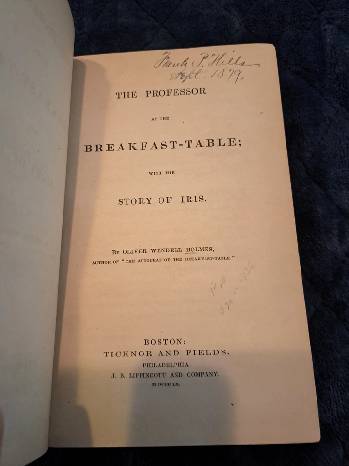 Holmes PROFESSOR AT THE BREAKFAST-TABLE 1860 - First edition, original binding - Image 4 of 4