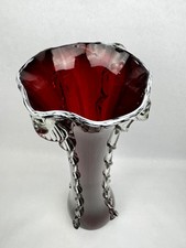 Ruby Red Glass Vase 50cm Clear Applique Decor Murano Style