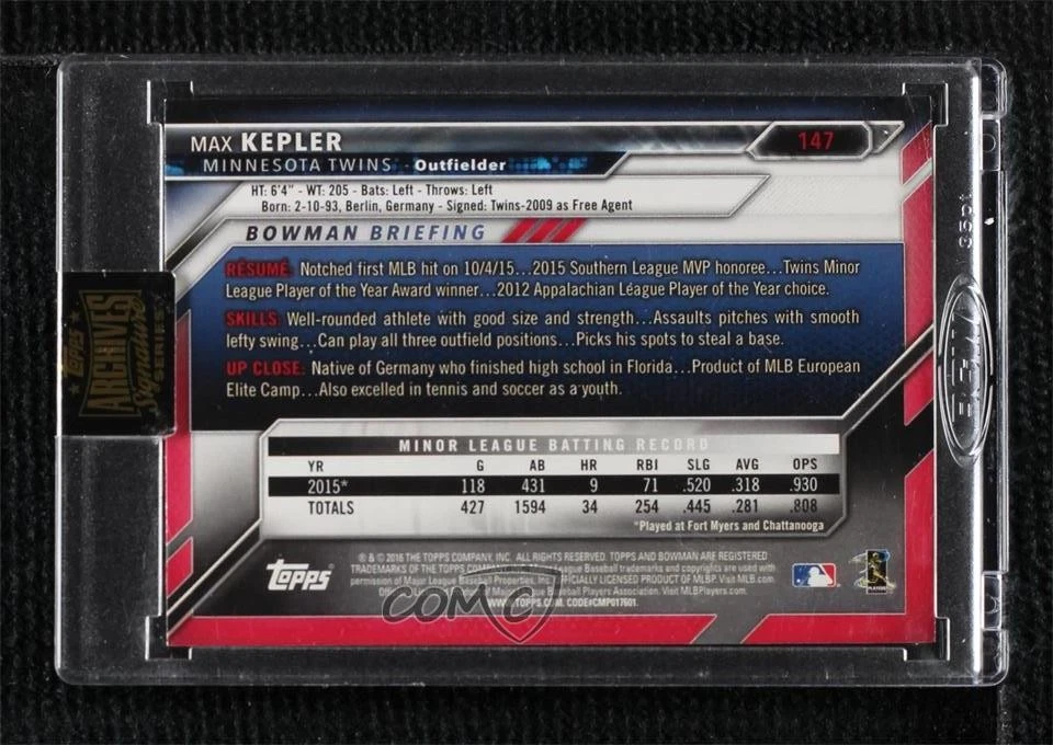 2022 Topps Archives Signature Series /71 Max Kepler (2016 Bowman) Buyback Auto - Image 2 of 2