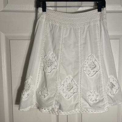 Vintage Apt 9 Boho Skirt Petite 6 White Y2K 100% Cotton Lace Details Whimsical