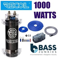 Recoil - 1 Farad 1000 Watt Car Amplifier Digital Power Cap & 1500 Watts Amp Kit